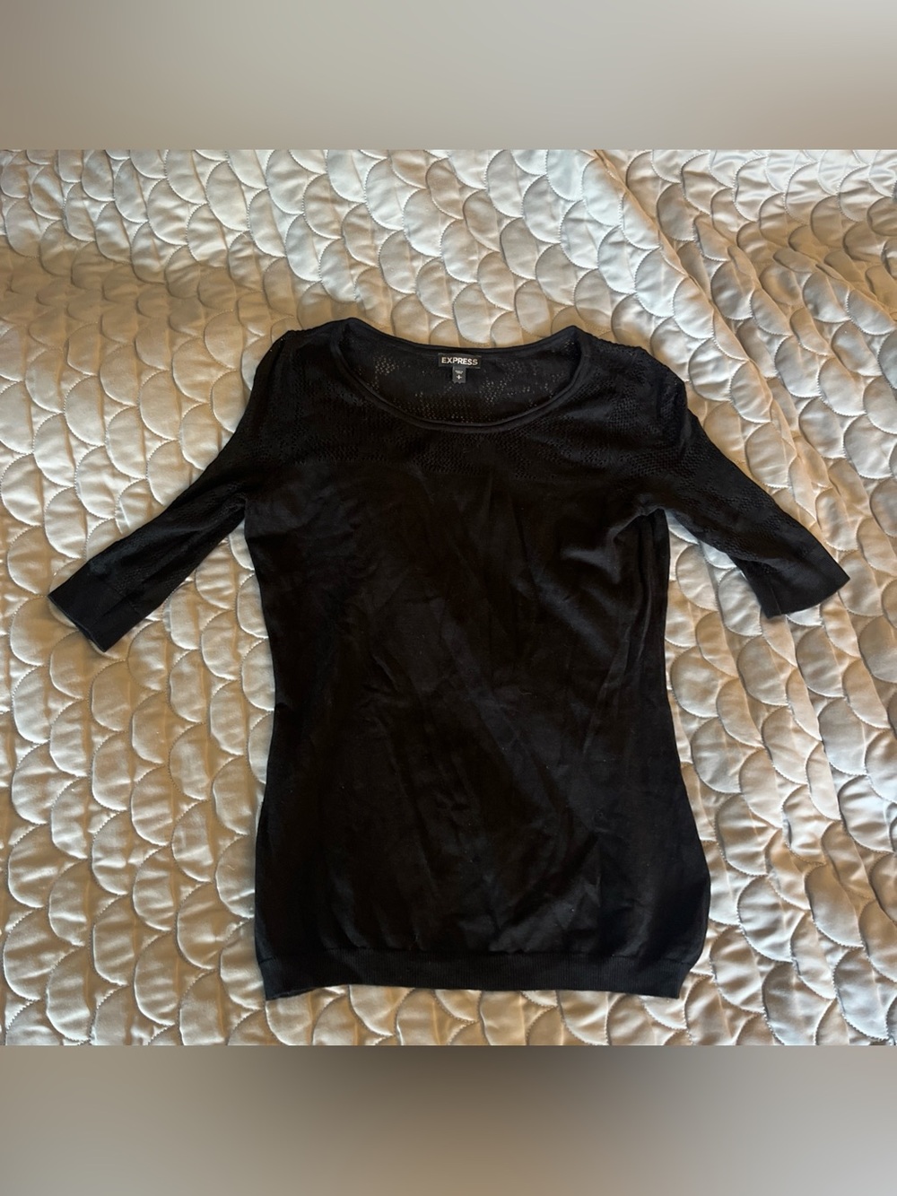 Express Black Knit Top with Mesh Yoke Short Sleeve Sweater Style small